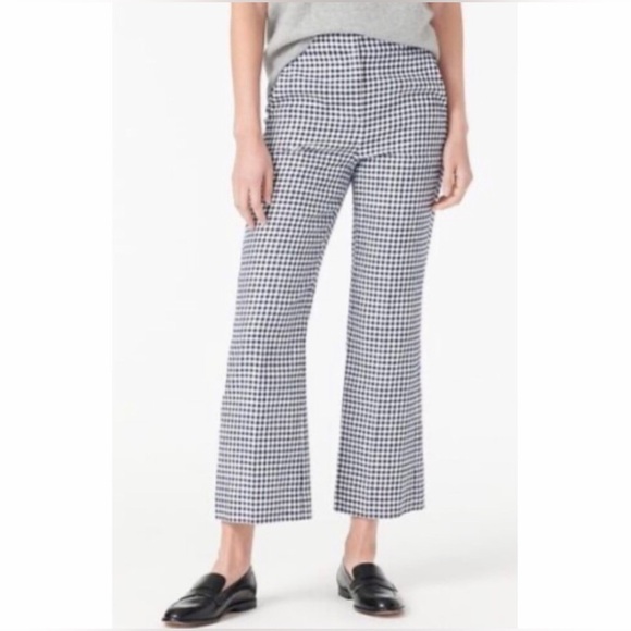 J. Crew Hayden plaid navy linen crop pants size 2 - Picture 1 of 14
